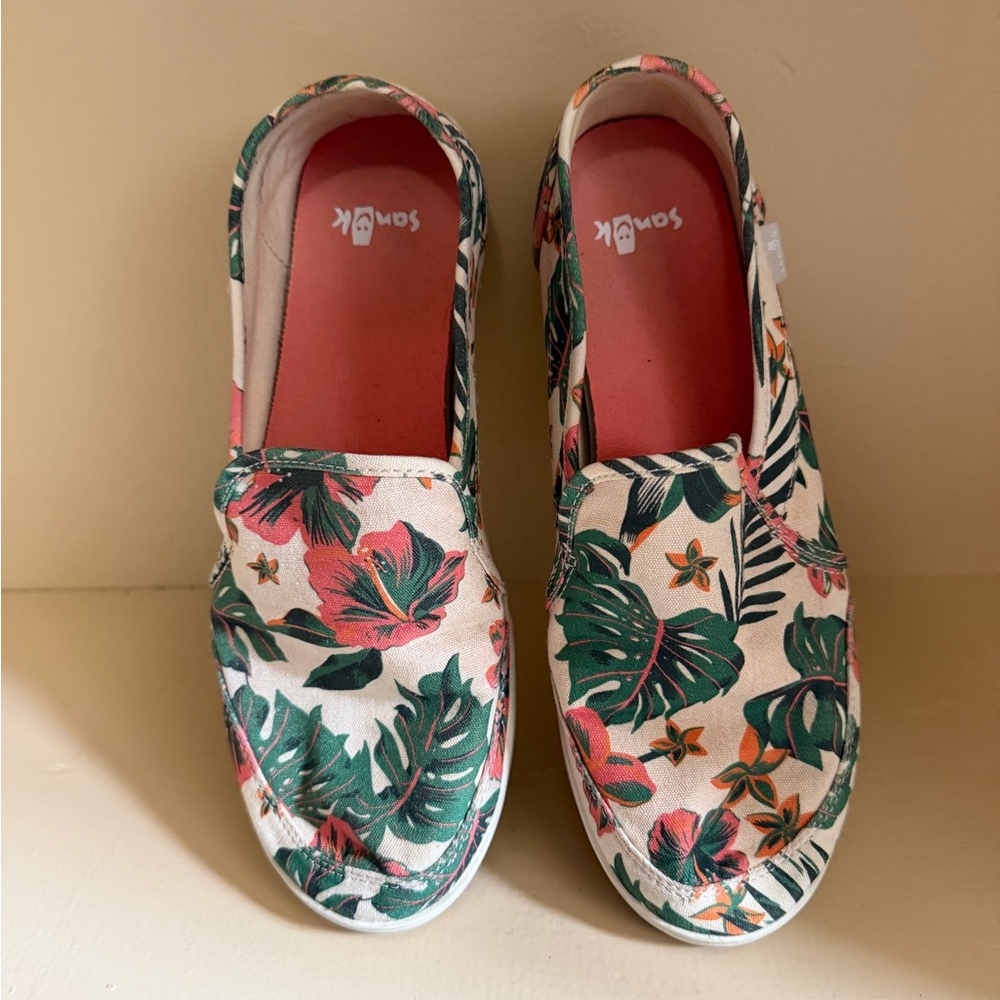 Sanuk Women’s Floral Canvas Slip-On Sneakers - Coral & Green